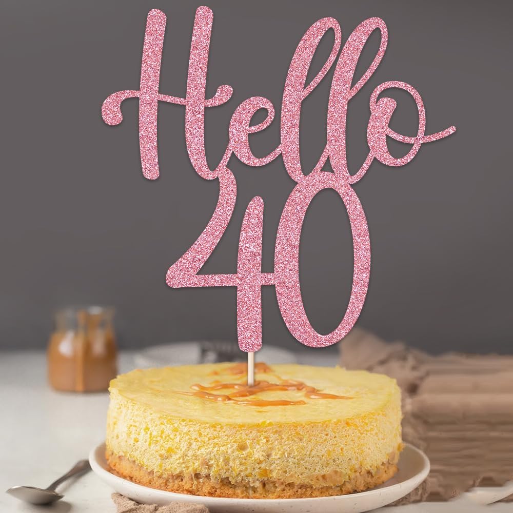 Hello 40 Cake Topper, Acrylic Gold Glitter 40th Birthday Cake Decor, Anniversary Party Supplies for Celebrations (Rose Gold) - Image 3