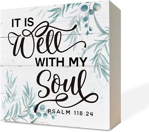 Letrero cristiano, caja de madera, decoración de escritorio, placa rústica con versículo bíblico, decoración de dormitorio, elegante letrero de