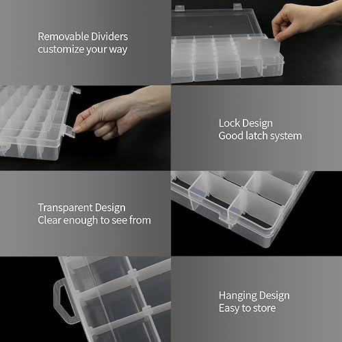 Miniatura 3 de Rinrda Paquete de 3 cajas organizadoras de plástico transparente de 36 rejillas con divisores ajustables, pequeños organizadores de manualidades y