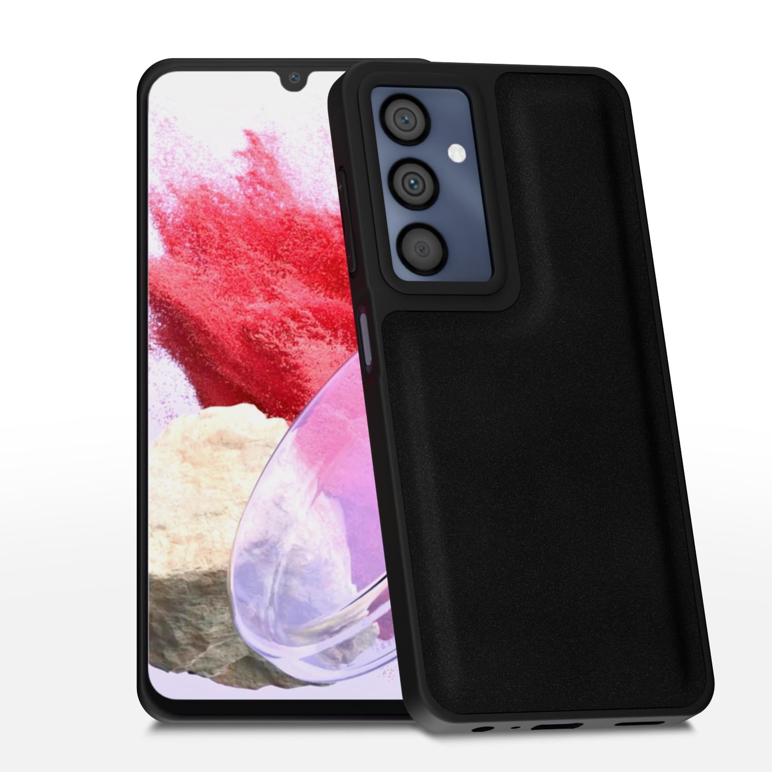 Amazon basics Back Cover for Samsung Galaxy M34 5G | Premium PU Leather | Soft Touch Finish | Full Camera Protection | Raised Edge Bumper Case (Black)