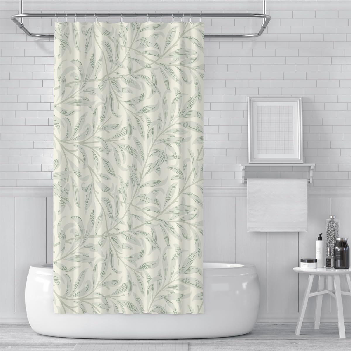 Cortina de Ducha Estilo Morris Sauce Crema Verde 150x200cm