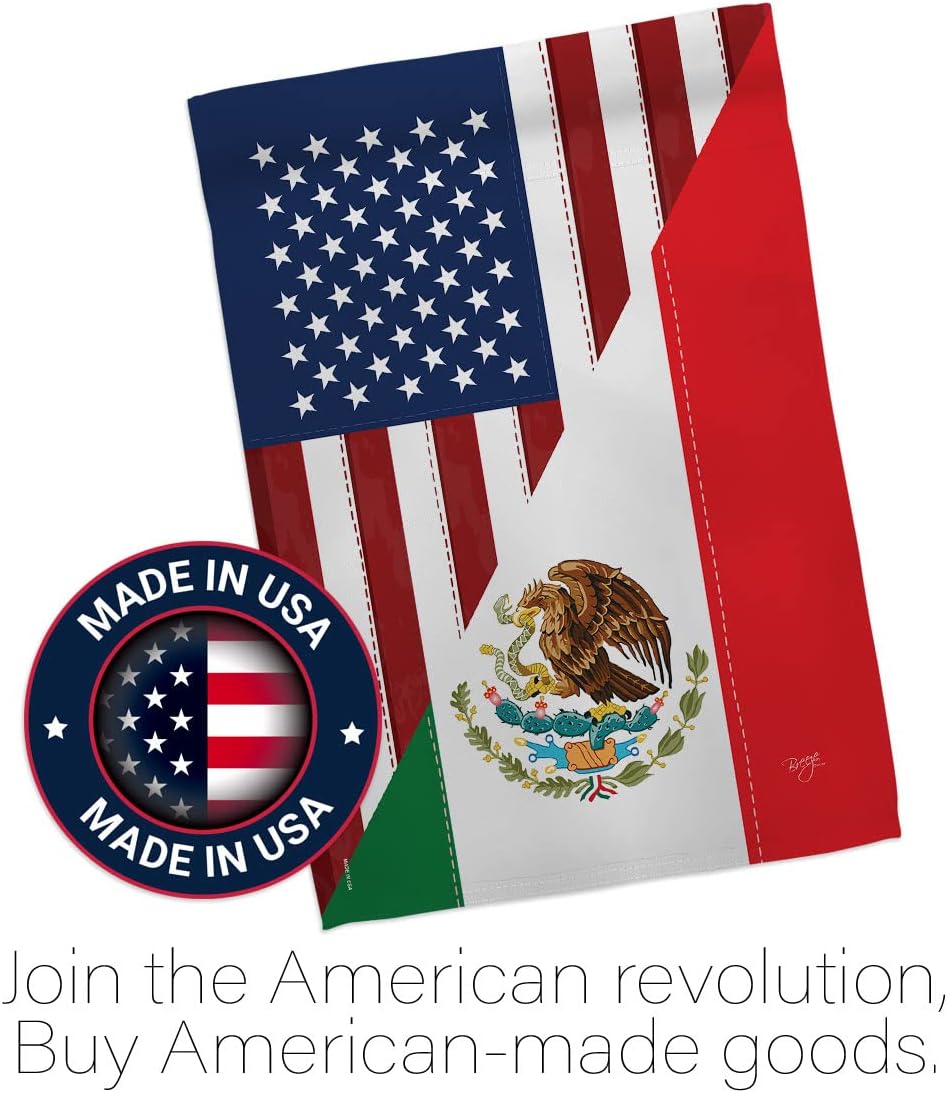 Breeze Decor US Mexico Friendship House Flag - Regional USA American Alliance World Country Particular Area - Decoration Banner Small Garden Yard Gift Double-Sided Made in 28 X 40
