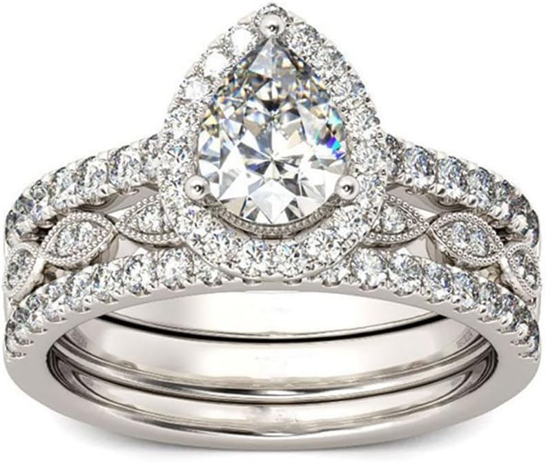 2.8 Ctw Moissanite Pear Shaped Wedding Ring Set for Women White Gold 3 Pieces Vintage Bridal Ring Set Engagement Ring Set 10K 14K 18K Gold Teardrop Bridal Set Anniversary Promise Rings for Her