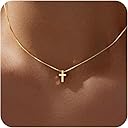 Poxtex Easter Basket Stuffer Cross Necklace for Women Girls, Dainty 14K Gold Silver Plated Cross Choker Jewelry Non Tarnish Waterproof Cute Simple Small Necklace Christian Baptism Religious Faith Jewelry Gifts