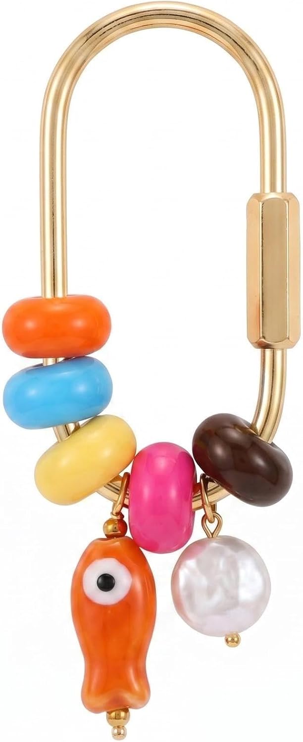 Color Beads Fish Brass Bag Charm Screw Lock Carabiner Keychain