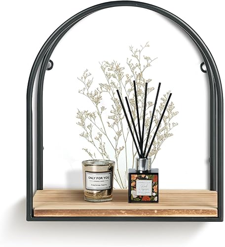 Estantes flotantes montados en la pared, marco de metal negro con decoraciones creativas de especímenes de plantas, estante para especias, estante