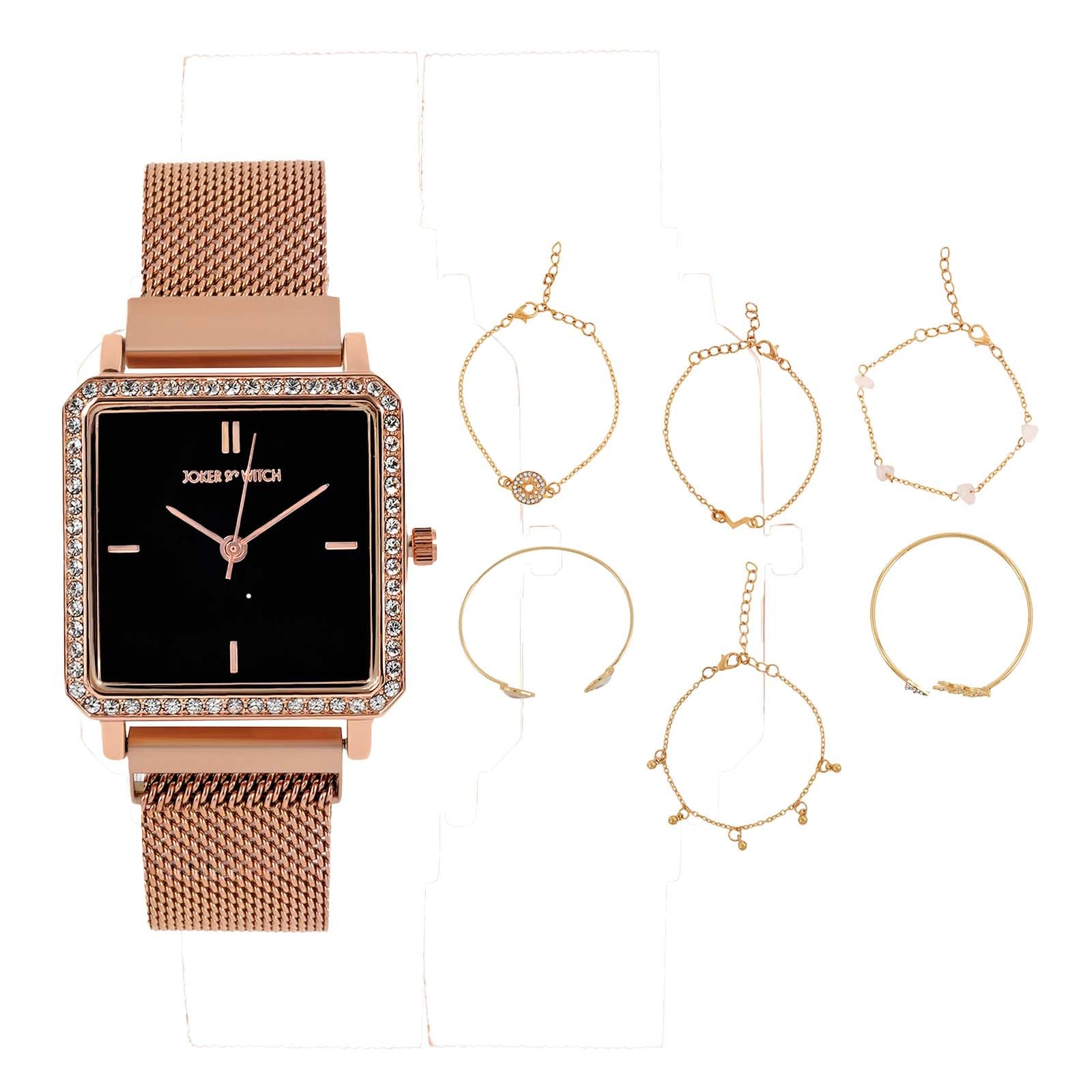 Joker & Witch Stainless Steel Women Alana Rosegold Analog Watch Bracelet Stack, Black Dial, Rose Gold Band (B0C7L9C8L6) Amazon Price History, Amazon Price Tracker