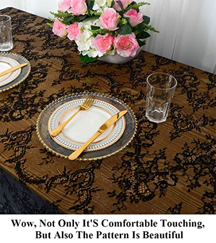Vintage-Lace-Tablecloth 60X120-Inch 1 Pack Black Lace Rectangle Tablecloth Lace Boho Print Tablecloth Lace Overlay Tablecloth Lace Table Runner Overlay (1, Black) #TOP2