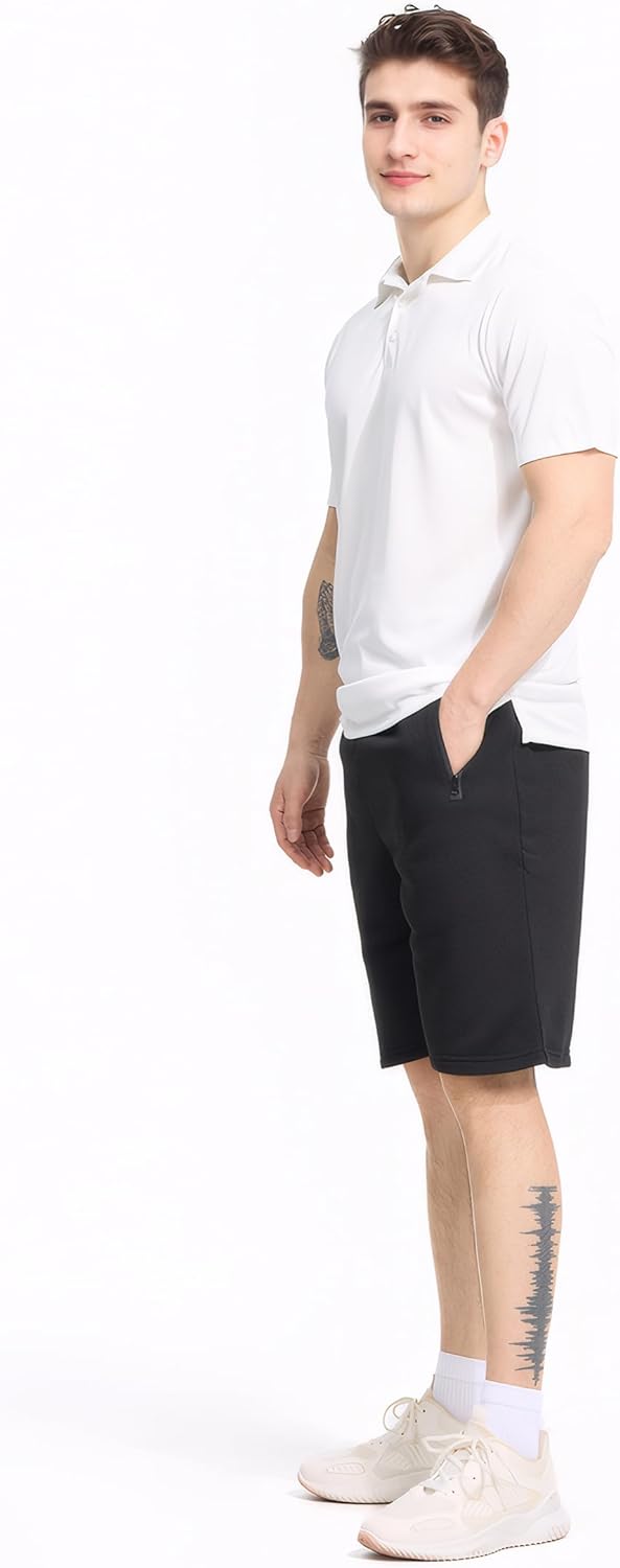 Men's Cotton Casual Shorts 3 Pk Fleece Midweight Athletic Jogger Sweat Shorts with Zipper Pockets - Image 7