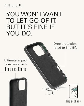 Mujjo Shield Case for iPhone 16 Pro Max Ultra-Thin Premium Velore Leather Case MagSafe Compatible Military-Grade Drop Protection for Ultimate Impact Resistance - Black