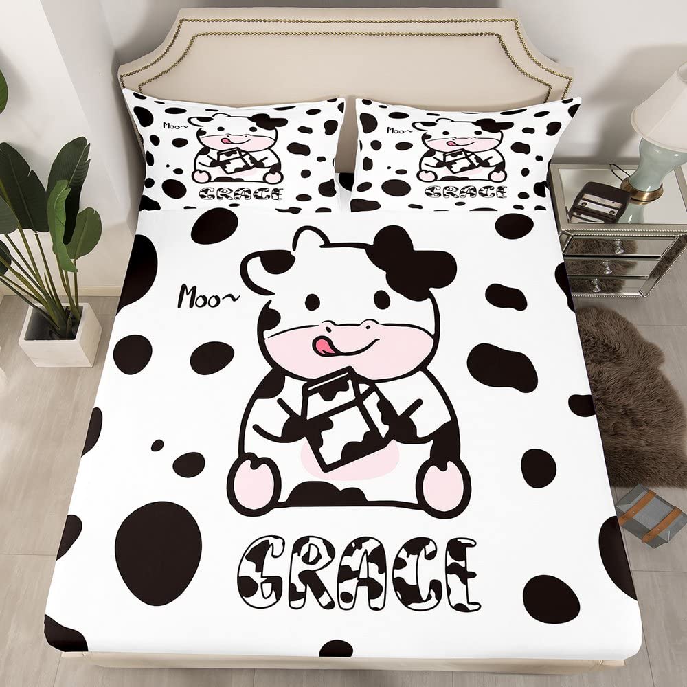 Set di biancheria da letto in 100% cotone con motivo pelle di mucca, per letto super king size, per donne e uomini, in morbido cotone, stile rustico, per letto super king size