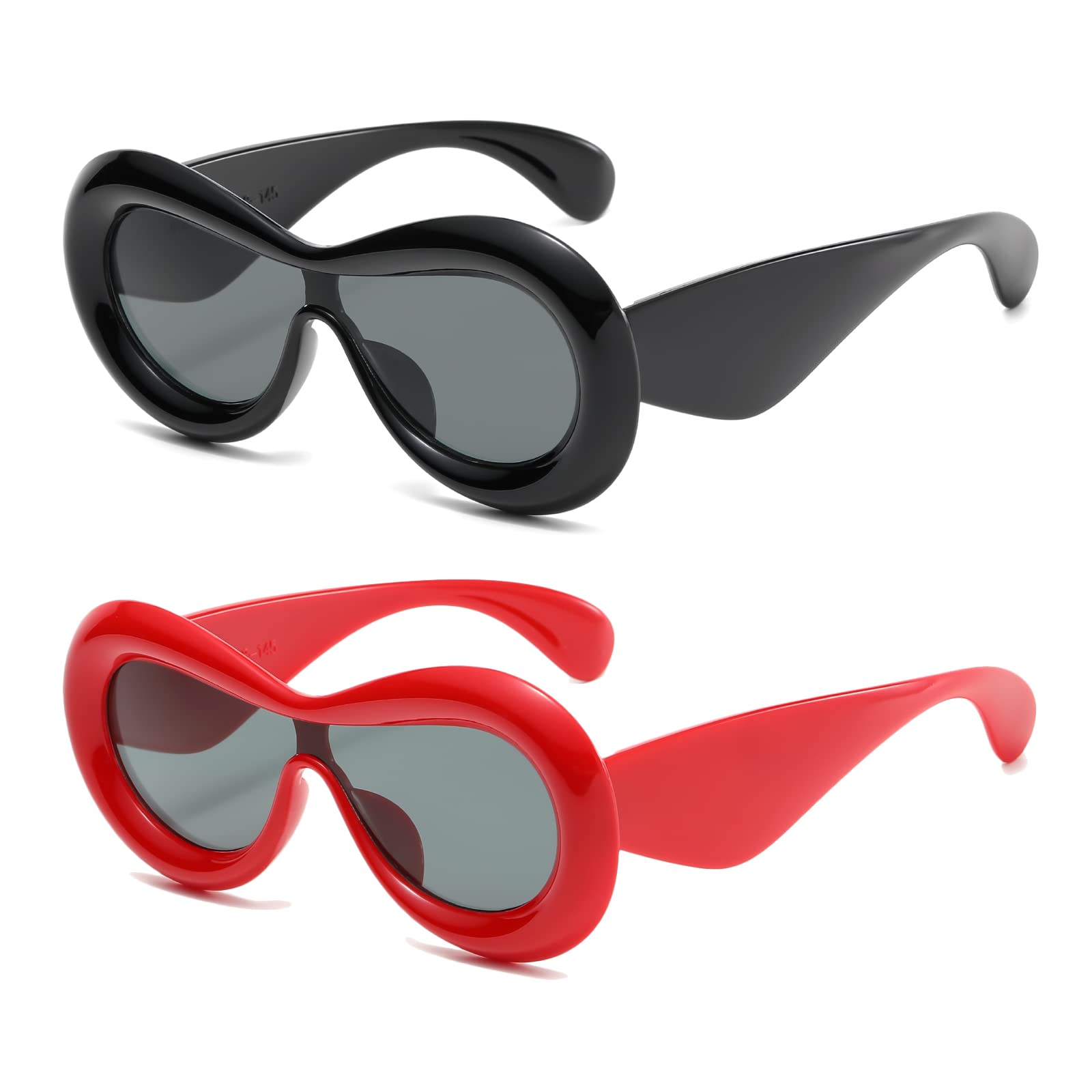 Long Keeper 2 Pair Oversized Oval Sunglasses Women Men Y2K Sunglasses Inflated Frame One Piece Lens Sun Glasses UV400