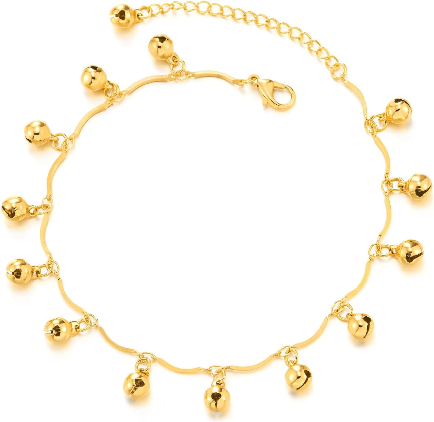 COOLSTEELANDBEYOND Anklet with Dangling Bells Playful Jingle Charm Design Adjustable Chain Fun Boho Beach Jewelry