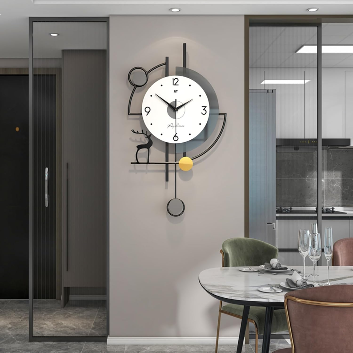 Large Decor Wall Clock with Pendulum for Living Room, Black Frame, White Dial，Battery Operated Non Ticking for Kitchen Bedroom Office Silent Metal Clock for Home (16.5x29.5inch)