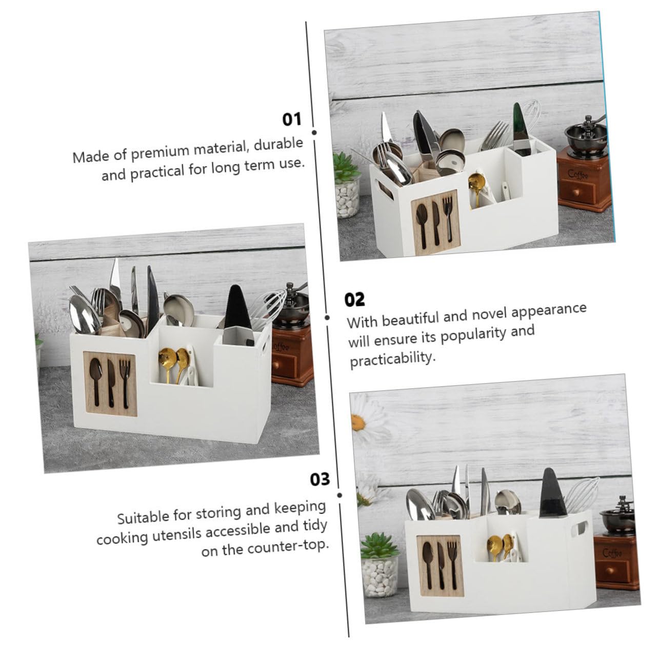 Healifty Porta Utensilios y Organizador De Cubiertos De Madera 28x12x15 Cm, Sin Tapa, Estante Múltiples Compartimentos Para Cocina y Hogar, Diseño Compacto Para Uso Diario