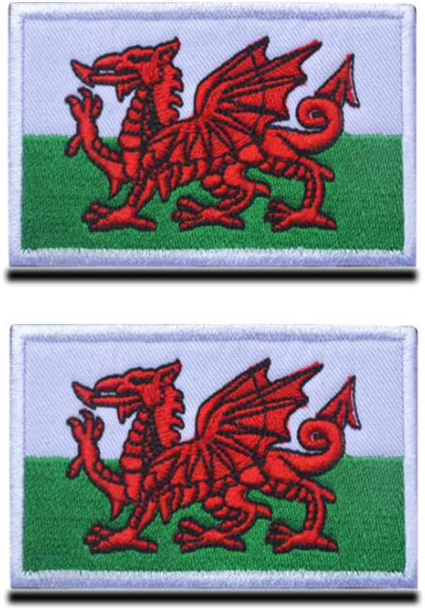 Zcketo 2 PCS United Kingdom British Union UK Wales Welsh Dragon Patch Hook and Loop Embroidered National Emblem Patch for Football Billiards Clothes Jersey Backpack Caps Travel Tactical