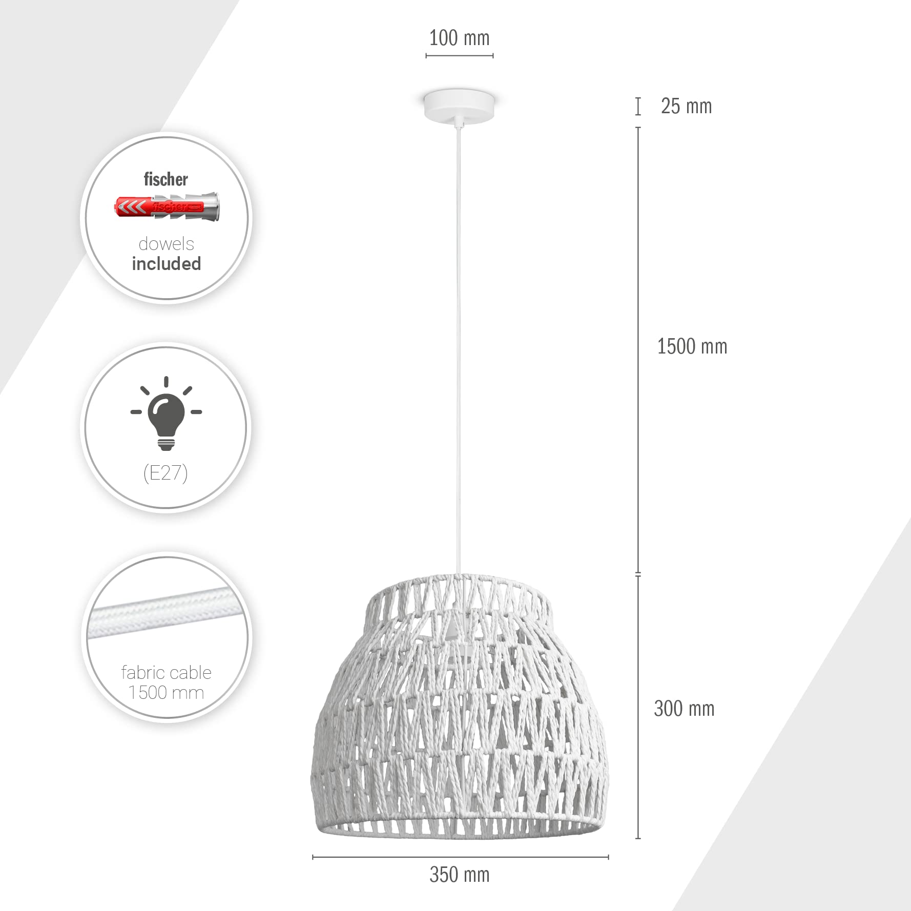 Paco Home Sospensione LED In Carta E Alluminio – Paralume Natura 35 Cm – Attacco E27 – Bianca - 4