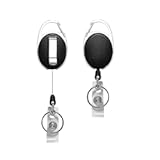 Vetoo 2 Pack Retractable Black Badge Reel with Clip&comma; Carabiner&comma; and Key Ring – Coil Nylon Rope Badge Reel Keychain&comma; Suitable for School&comma; Nurses&comma; and Office