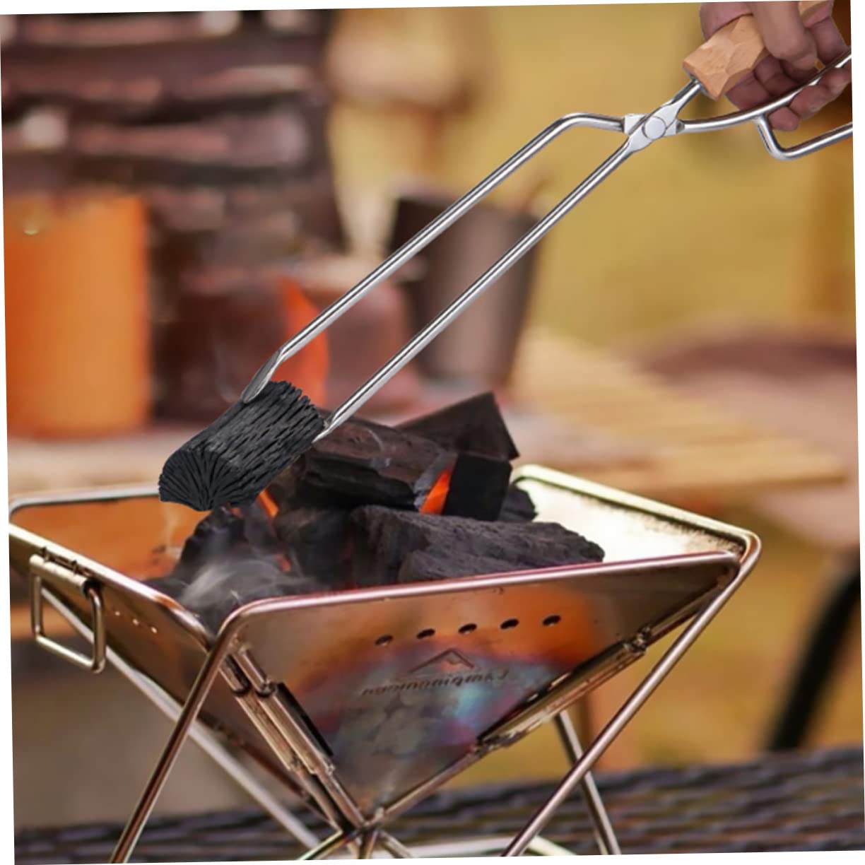 Pinza para Leña con Mango de Acero Inoxidable para Barbacoa al Aire Pinza para Carbón Artesanía Fina