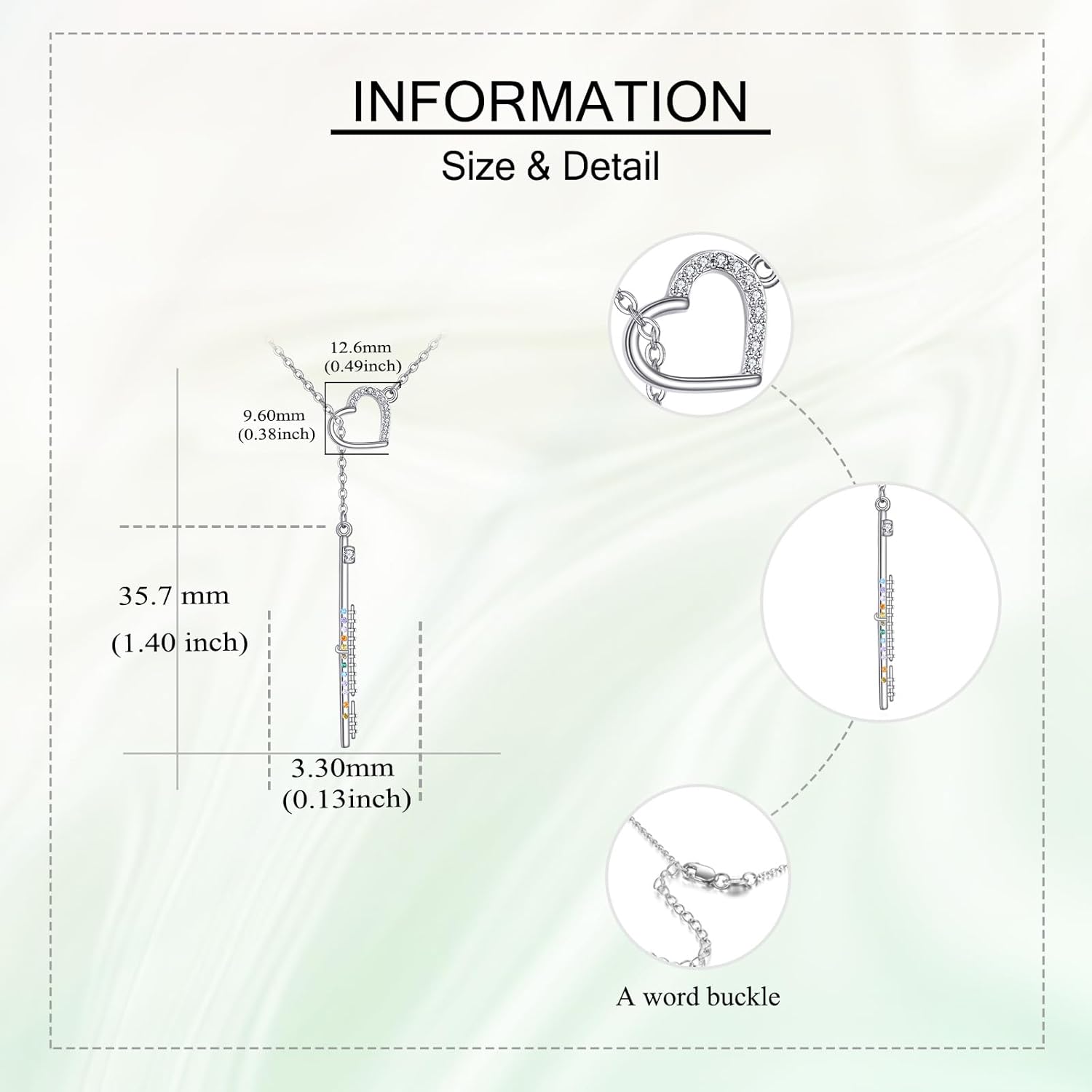 Flute Gifts Sterling Silver Flute Heart Y-Necklace Flute Jewelry for Women and Flute Lovers