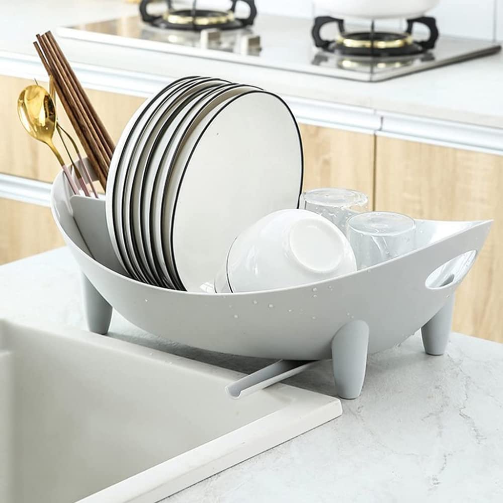 Estante para platos de cocina con almacenamiento de cubiertos y cesta de verduras, color blanco