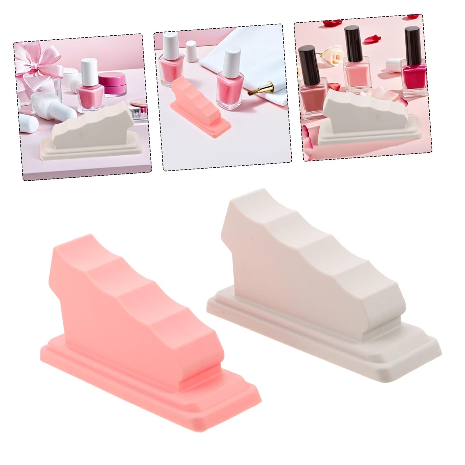 2pcs Nail Practice Pad and Non-slip Nail Armrest Pillow with Finger Support Stand for Home Manicure and Salon Use, Portable Gel Polish Painting Hand Rest Cushion in Pink and Rock