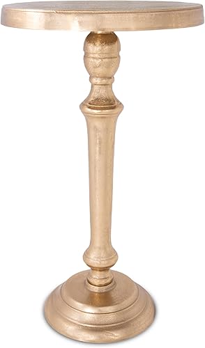 OBJET D'ART Mesas auxiliares pequeñas redondas doradas, Portree, 21 pulgadas de altura, acento de metal vintage, laterales, pedestal, coctail y