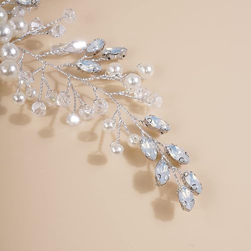 Miniatura 5 de Xerling Peine para el cabello de boda, accesorios para el cabello de cristal de ópalo, tocado de diamantes de imitación plateados para mujer, estilo