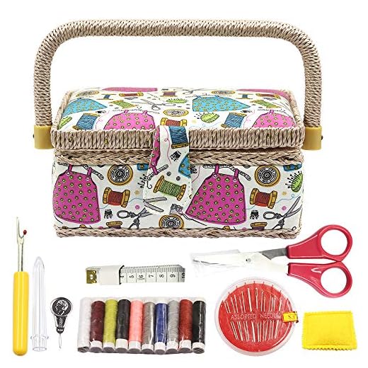 Sewing Basket with Sewing Kit Accessories,Small Sewing Organizer Box with Supplies DIY Sewing Kit(multicolored)