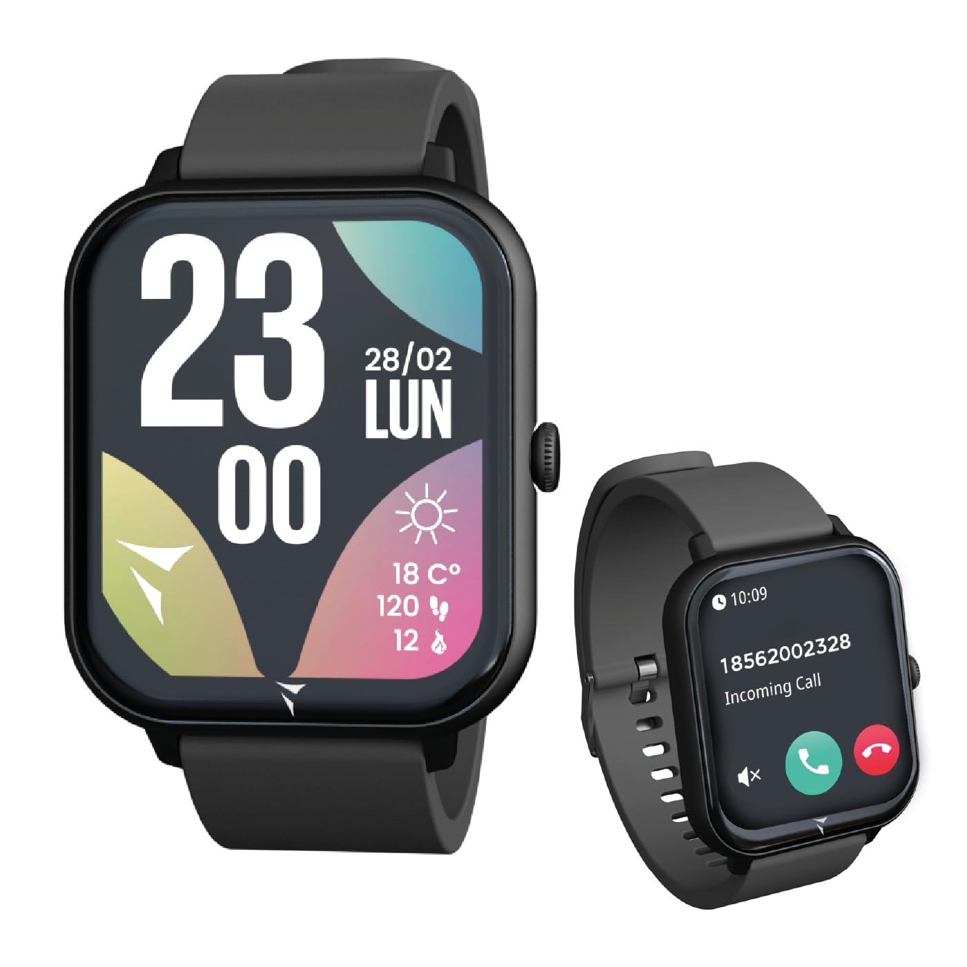 TECHMADE Smartwatch Glow, orologio digitale con pochetta incluso, schermo rettangolare full touch, chiamate, notifiche, funzione SOS, sport, compatibile con IOS e android (NERO)