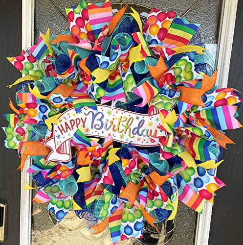 Janeva'S Pretty Things Happy Birthday Balloon Party Deco Mesh Front Door Wreath Home Holiday Decor Fun Festive Summer Decor Indoor Outdoor thumb #1