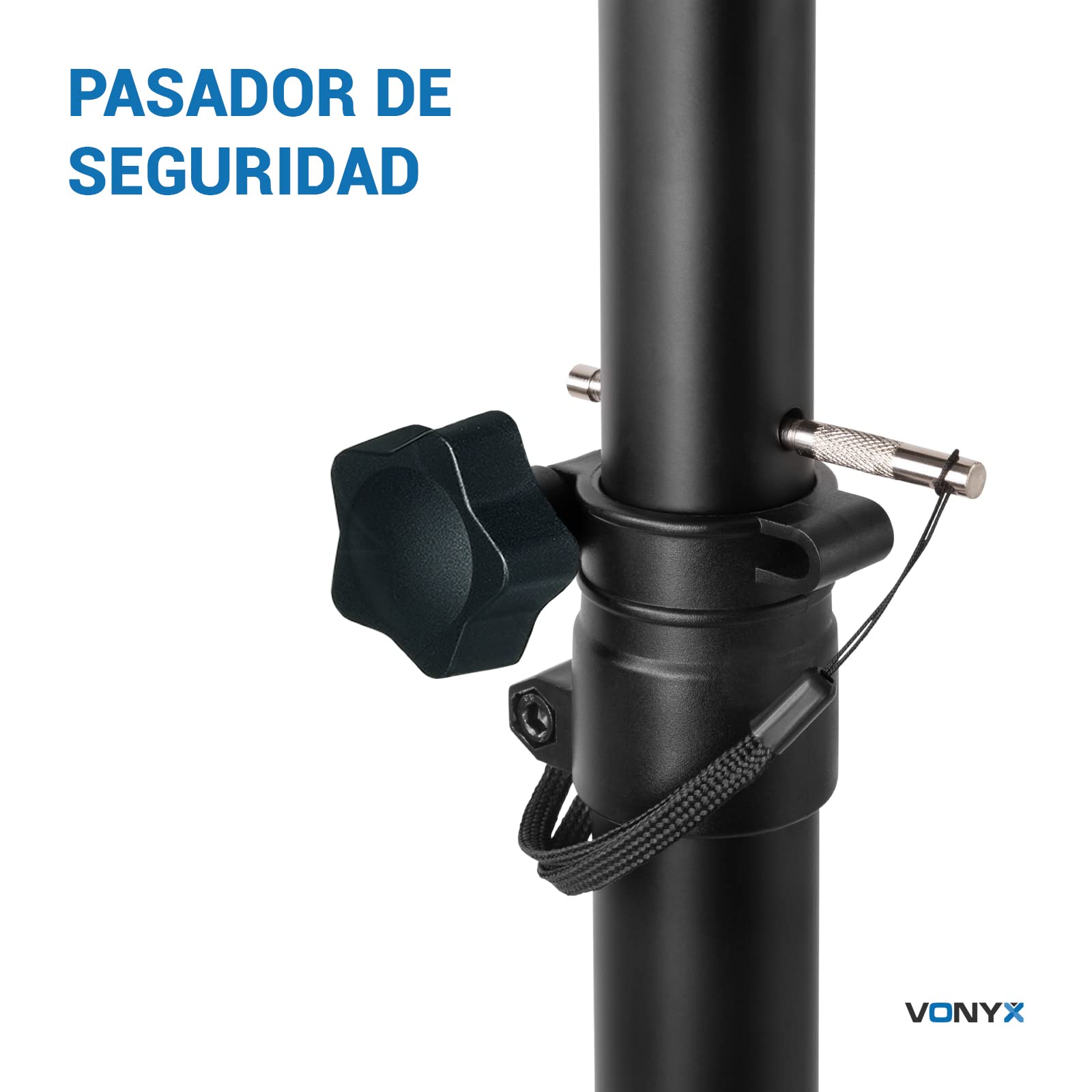 Vonyx LS01 Soporte de Altavoz con Altura Ajustable hasta 180cm con 5 Posiciones, Carga máxima 30 Kg, Pasador de Bloqueo de Seguridad, para Altavoces con Agujero de 35mm, Acabado en Color Negro Mate