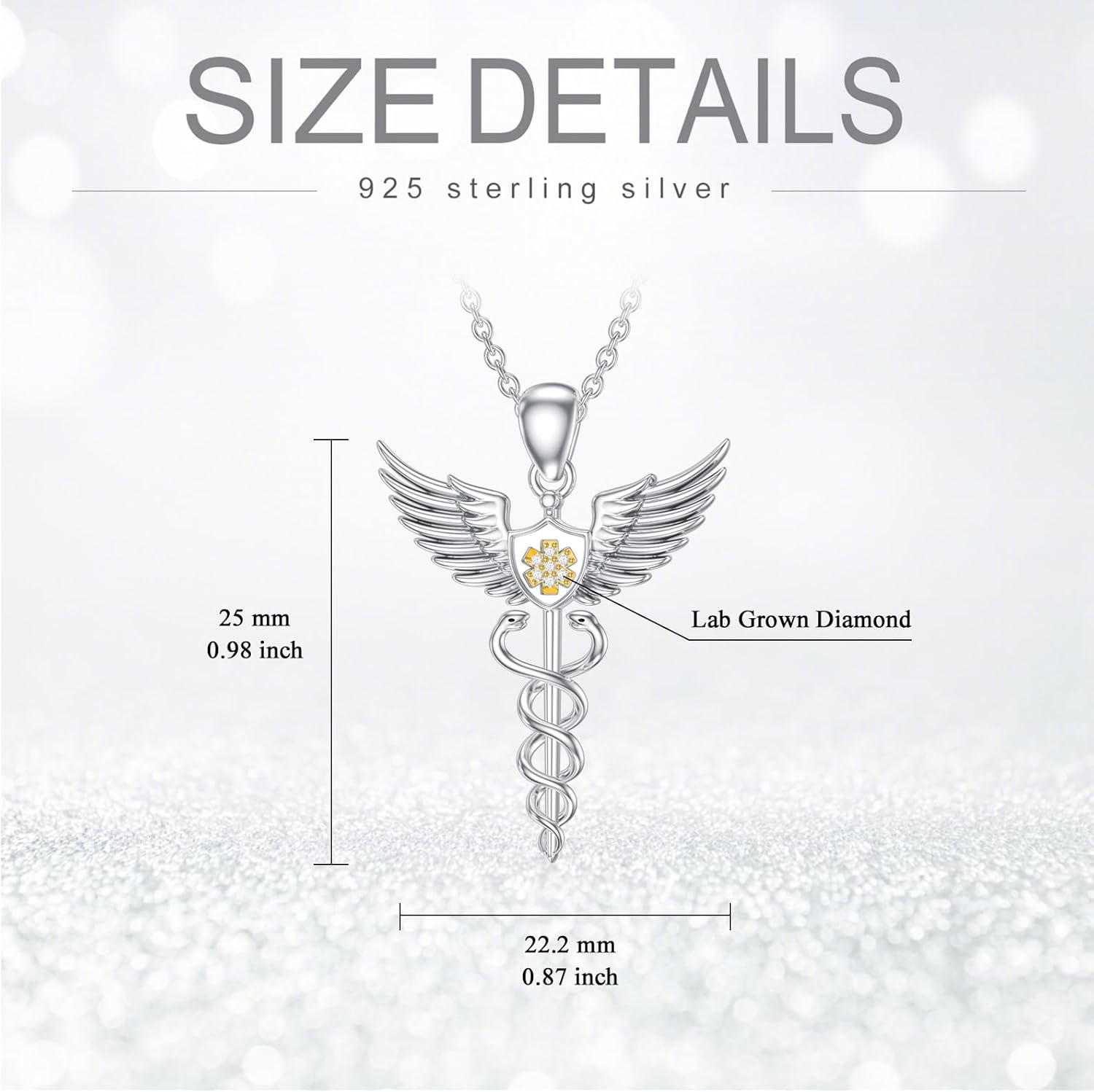 Diamond Caduceus Necklace for Nurse Doctor 925 Sterling Silver Nurse Necklace with Lab Grown Diamond Nurse Jewelry Graduation Gifts for Nurse Doctor Medical Students - Image 6