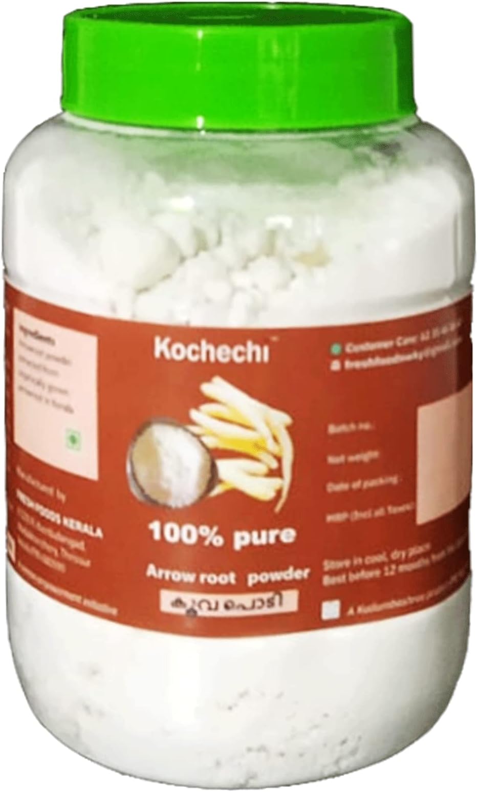 Kochechi Pure White Arrowroot Powder Homemade Natural Kerala Koova Podi Gluten-Free All-Purpose Thickener Nutritional Drink for Babies and Elderly (300g)