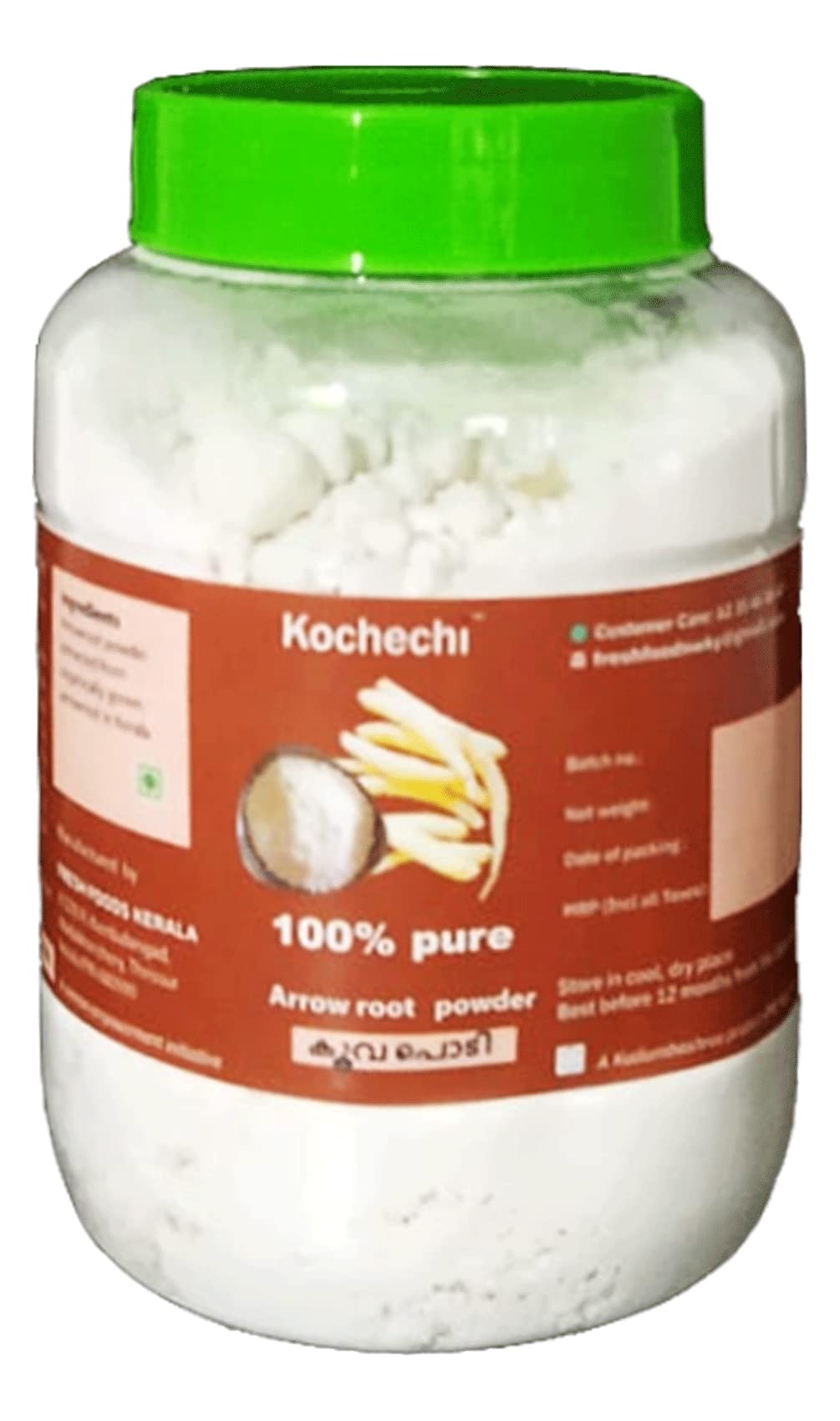 Kochechi Pure White Arrowroot Powder Homemade Natural Kerala Koova Podi Gluten-Free All-Purpose Thickener Nutritional Drink for Babies and Elderly (300g)