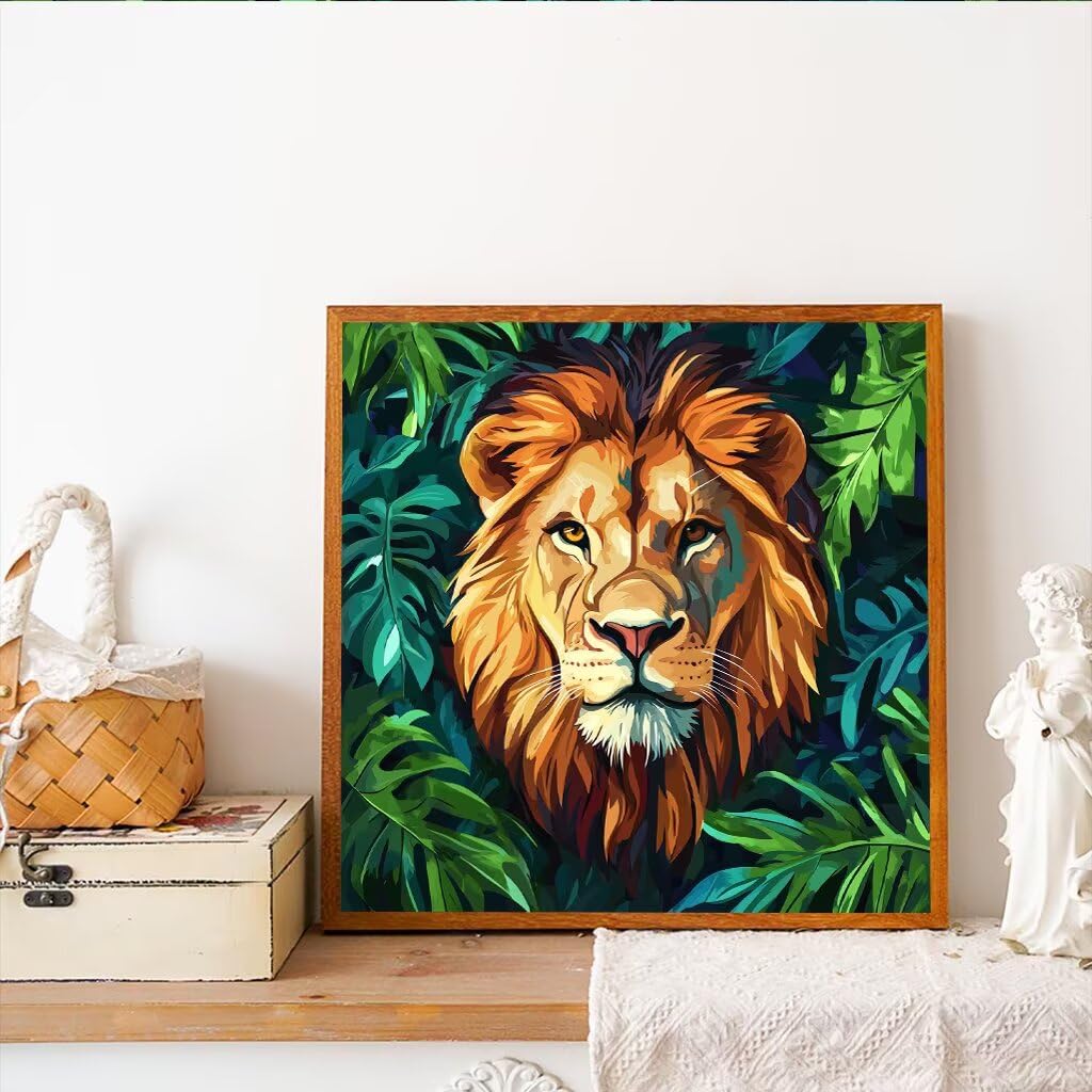 Diamond Painting LöWe, Diamant Painting Bilder Kinder, Dschungel Diamond Painting für Kinder ab 6 7 8 9 10 11 12 Jahre, DIY Mosaik Bastelset Geschenk für Frauen, Home Wand Décor 100x100 cm V-996