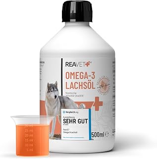TESTURTEIL SEHR GUT 2026 ReaVET Lachsöl Hunde, Katze 500ml – Reich an Omega 3 & 6, Fischöl Hund hochdosiert I Echte Lebensmittelqualität ohne Zusätze I Frisch abgefüllt in Deutschland