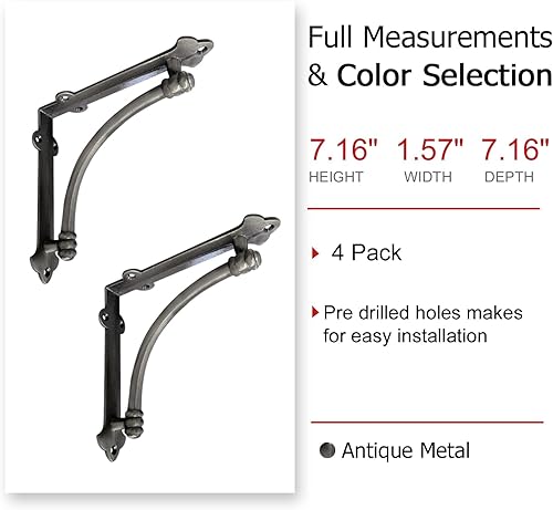 Miniatura 24 de NACH Soportes decorativos para estantes, paquete de 2 soportes de estante de hierro fundido de metal antiguo de 9.6 x 1.7 x 9.6 pulgadas, soportes