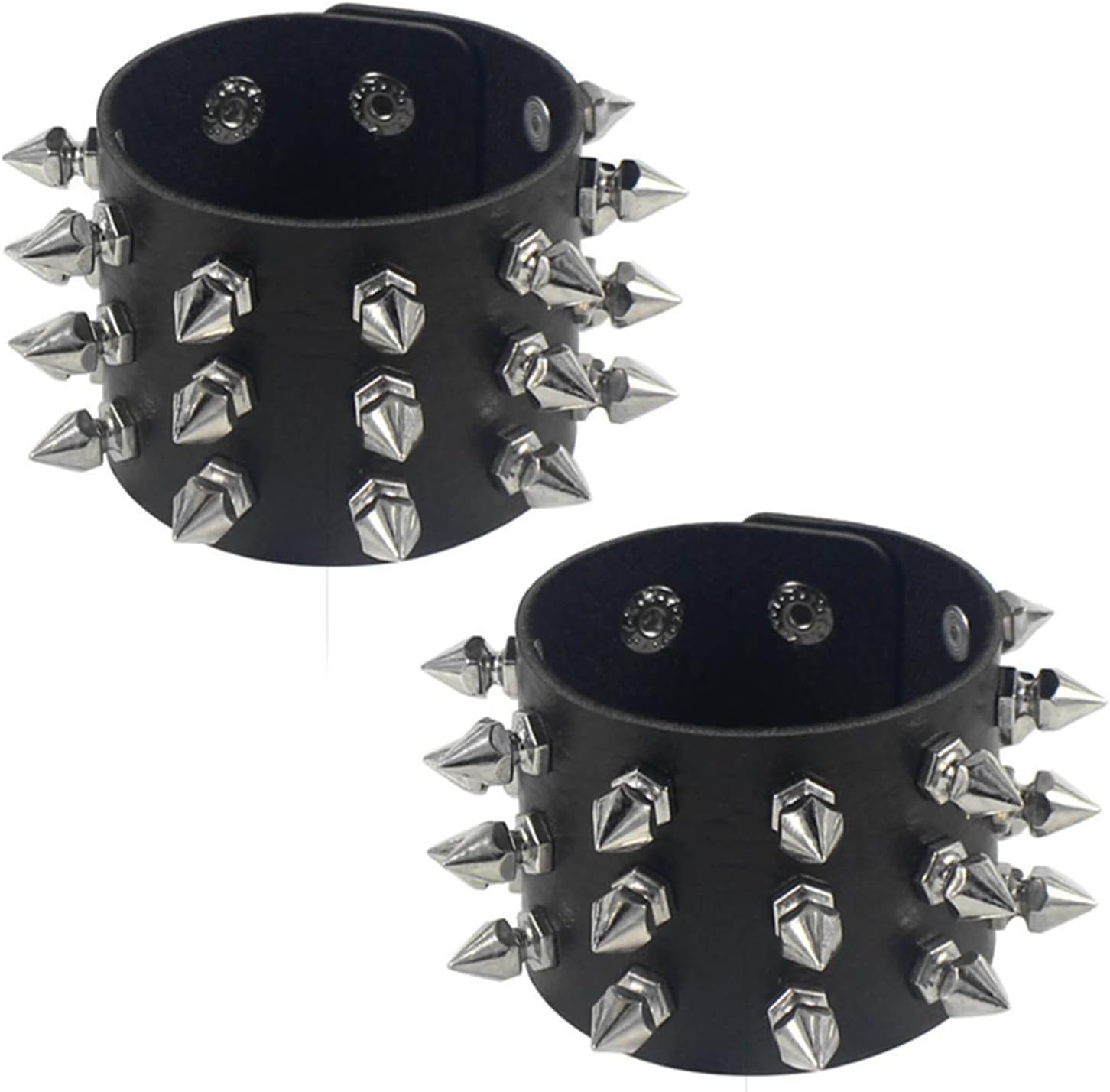 2-4Pcs Punk Faux Leather Spike Rivet Cuff Bracelet Set Gothic Wide Studded Nails Snap Button Wrap Bangle Wristband for Women Men Rock Adjustable Halloween Cosplay Jewelry