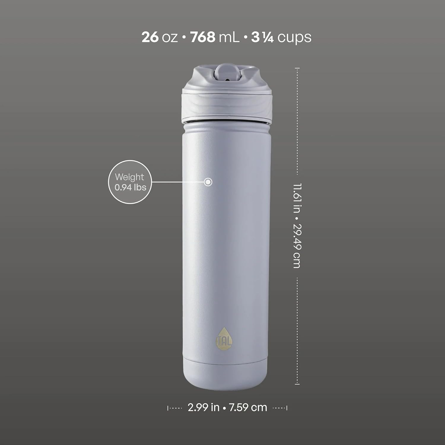 TAL Ranger Flip Water Bottle, 26 oz Capacity, Leak-Proof Lid with Straw, Easy-Carry Handle, Gray