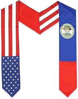 USA And Belize Flag Graduation Stole, Satin Embroidery Graduation Sash for International Students, 72 Inch Length.