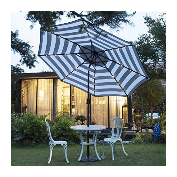 Sunnyglade 9 Solar 24 Led Lighted Patio Umbrella With 8 Ribs Tilt Adjustment And Crank Lift System Mk Library