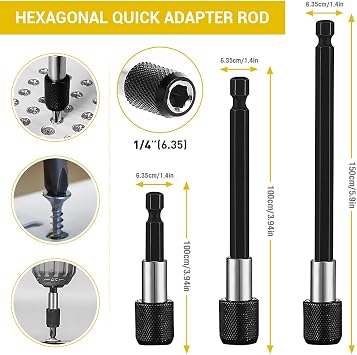 Flexible Drill Bit Extension Set 19pcs, Hex Shank 105Right Angle Drill Attachment, 3pcs Drill Bit Holder Extension, 1/4 3/8 1/2 Universal Socket Adapter, Screwdriver Bit Kit (Silvery)