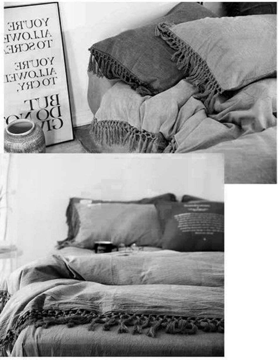 Gray Pillow Covers Cases Shams Grey Linen Cotton Slips with Tassels Boho Queen Size 30x20 Inches 2 Pieces Solid