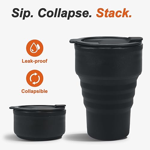 Miniatura 2 de Peboms Vaso de viaje plegable, 13 onzas  12.7 fl oz, botella de silicona reutilizable para llevar para bebidas frías y calientes, perfecta para