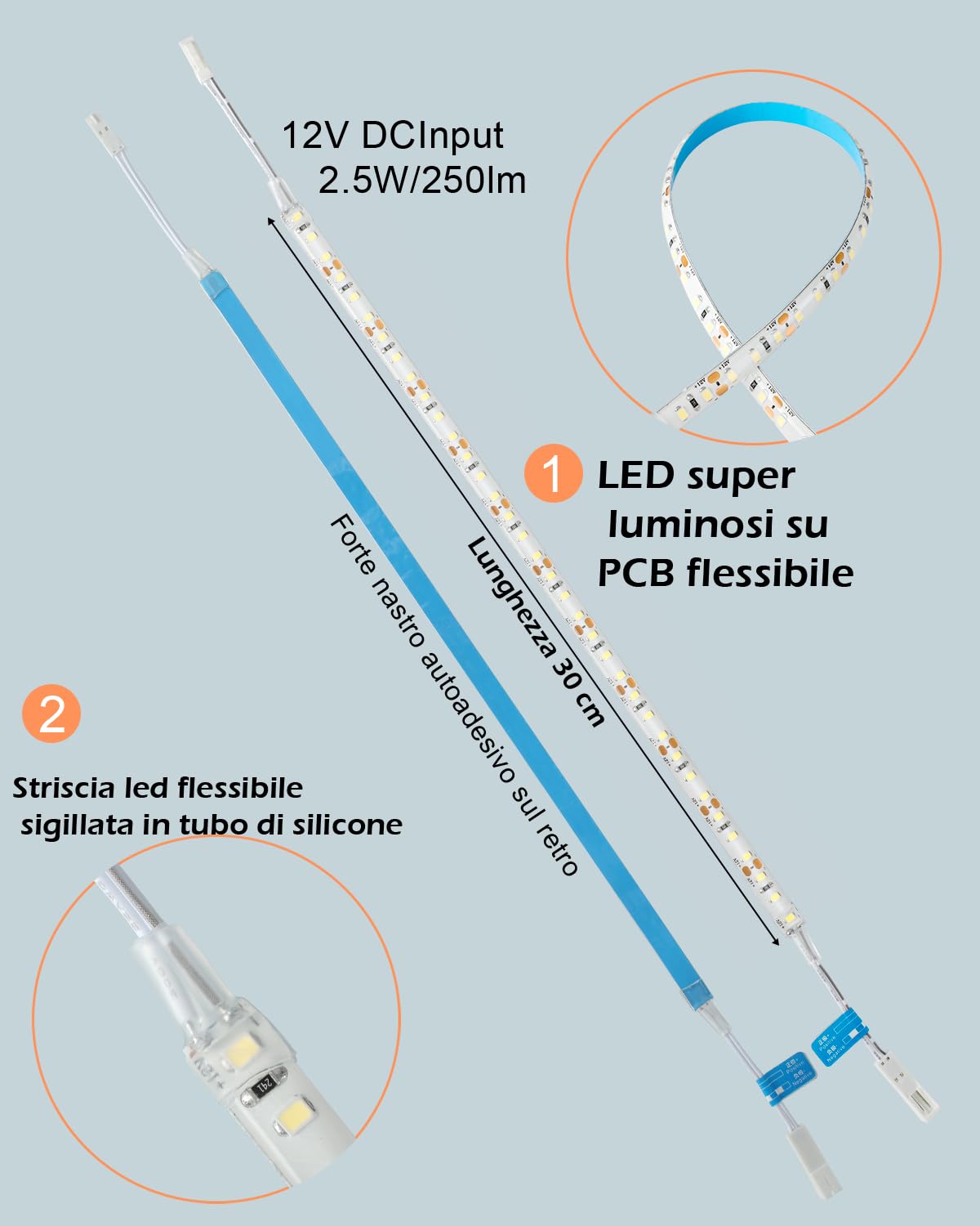 Cefrank Set di luci a LED ultra luminose da 20 W, per scaffali, 8 strisce da 30 cm, 2000 lm, flessibili e durevoli per librerie, armadi, dispensa (Bianco)