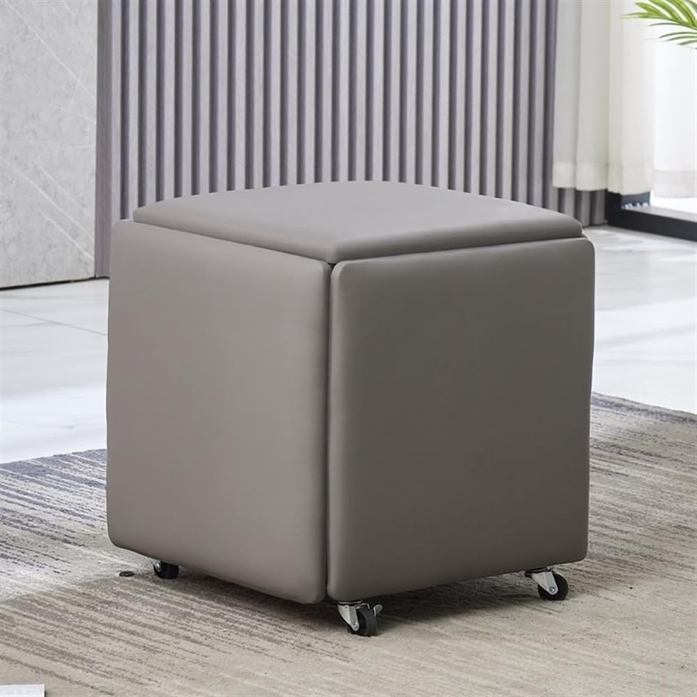 スツール　オットマン　5脚セット　5in1　グレー色　キャスター付 5in1コンビネーションスツール(スツール セット 5人用 キャスター付き