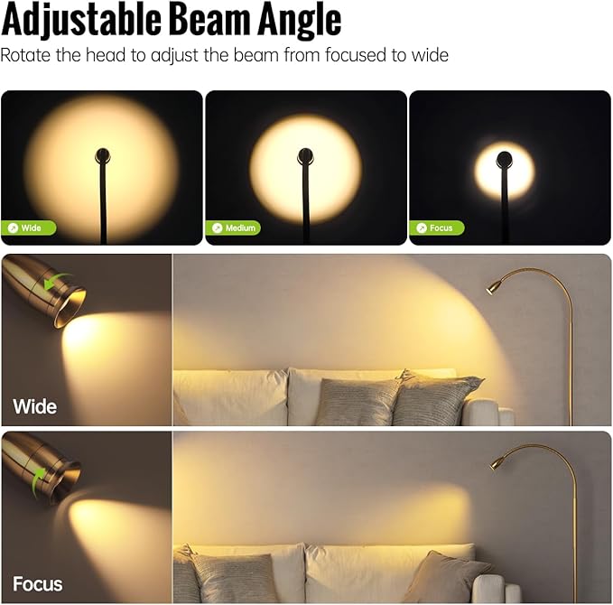 SpeePlant Reading Floor Lamp, 73"Standing Lamp with Dimmable Zoomable LED Spotlight, Adjustable Color Beam and Flexible Gooseneck, Remote & Pedal Control, for Reading Bedroom Crafting (Antique Brass) photo 2
