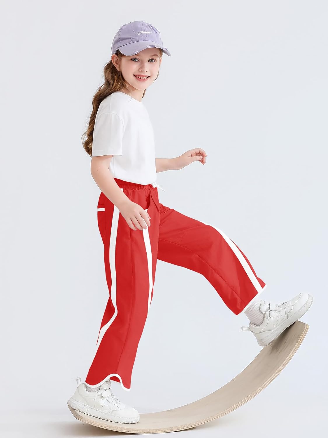 Haloumoning Girls Baggy Wide Leg Pants Kids Striped Elastic Waist Parachute Track Pants with Pockets 5-14 Years - Image 6