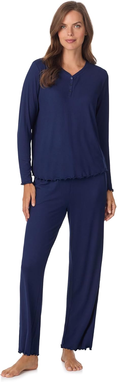 Anne Klein Womens Long Sleeve V-Neck Pajama Top & Relaxed Pant Set - Soft Brushed Sweater Knit - Cozy Sleepwear & Loungewear